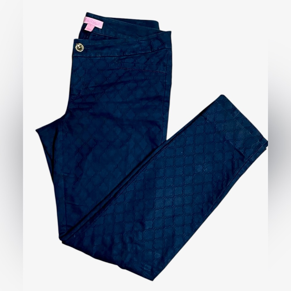 Lilly Pulitzer Womens Size 2 Navy Jacquard Ankle Pants Straight Leg